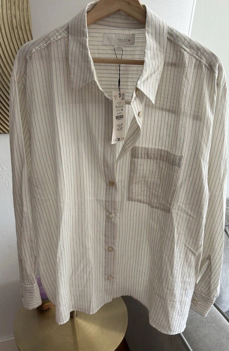 Zara Stripped White Shirt XL Oversized Preppy Size Xl Cotton Minimalist